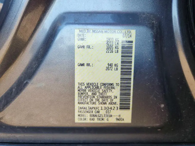 2015 NISSAN ALTIMA 2.5 S  