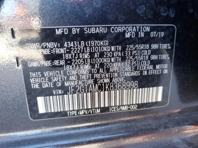 2019 SUBARU CROSSTREK LIMITED  