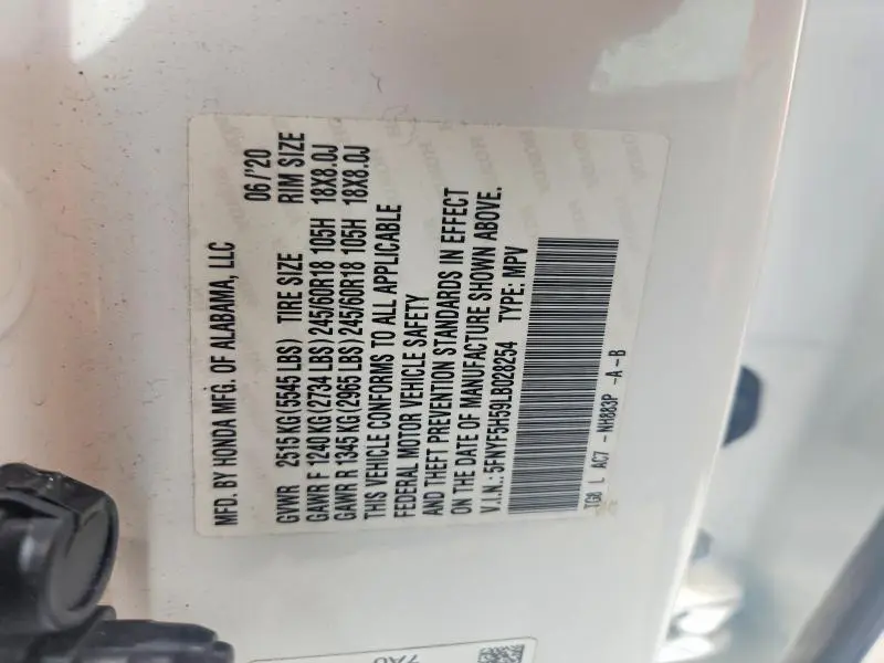 2020 HONDA PILOT EXL  