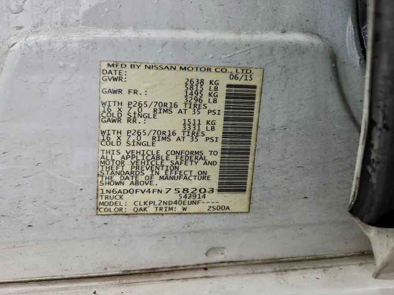 2015 NISSAN FRONTIER SV  