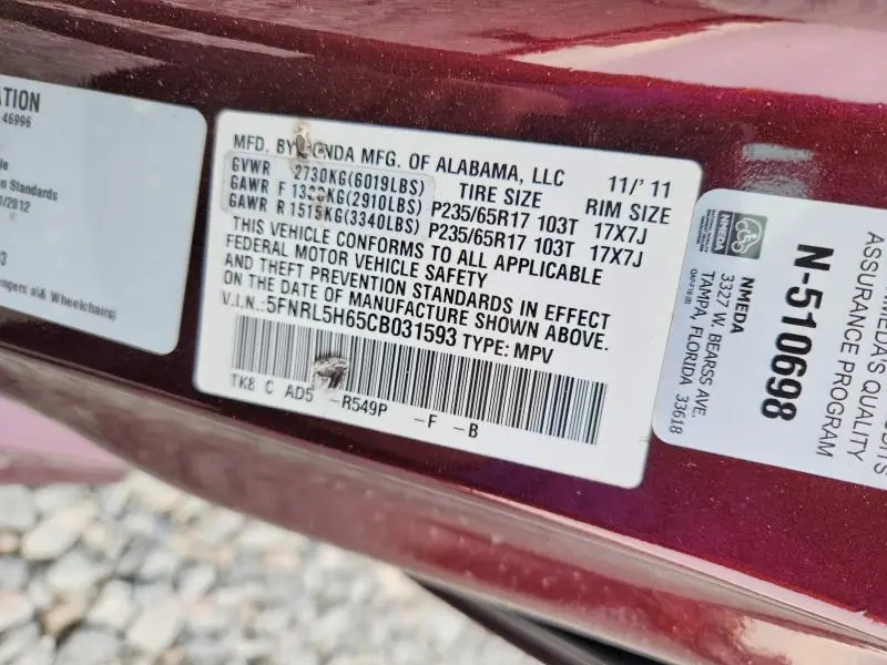 2012 HONDA ODYSSEY EXL  