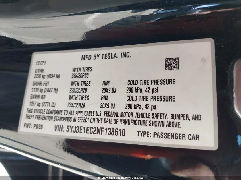 2022 TESLA MODEL 3 PERFORMANCE DUAL MOTOR ALL-WHEEL DRIVE