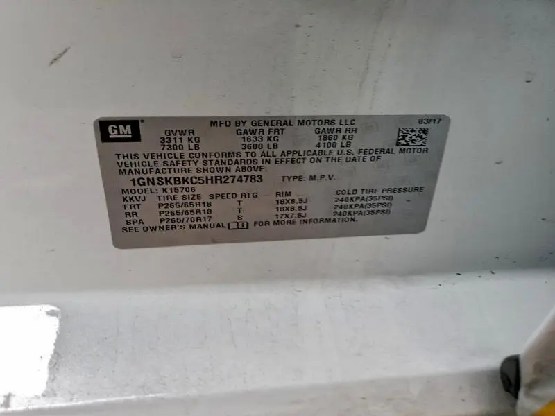 2017 CHEVROLET TAHOE K1500 LT  