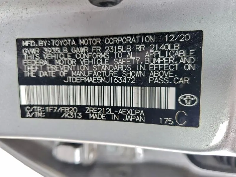 2021 TOYOTA COROLLA LE  