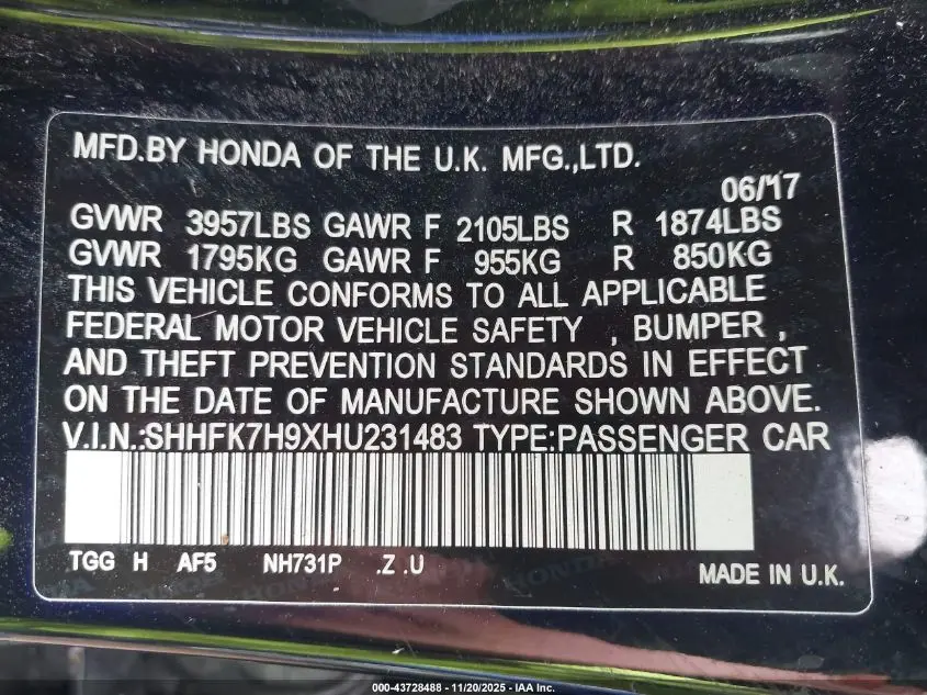 2017 HONDA CIVIC SPORT TOURING