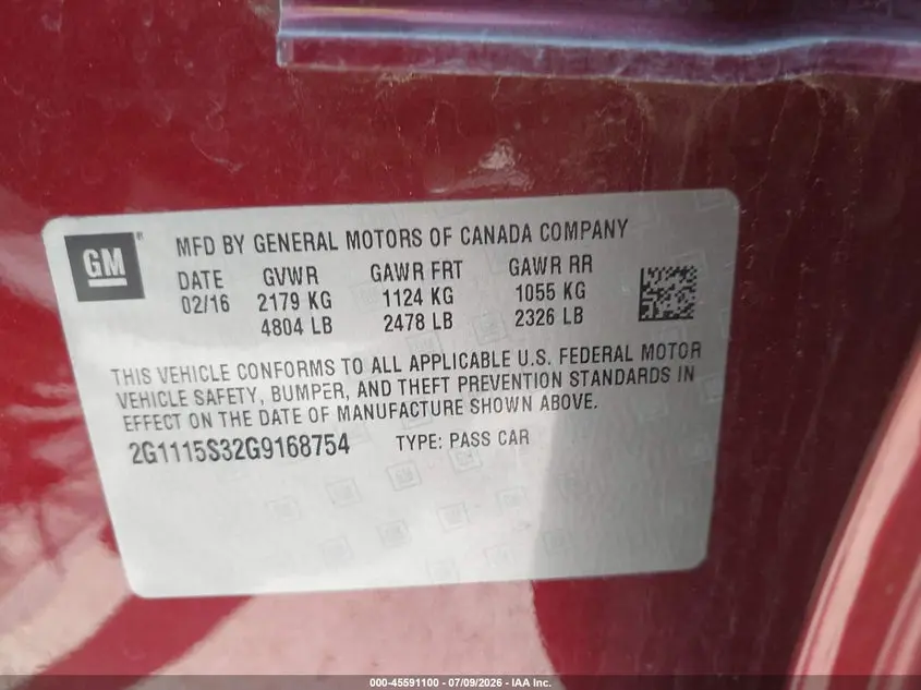 2016 CHEVROLET IMPALA 2LT