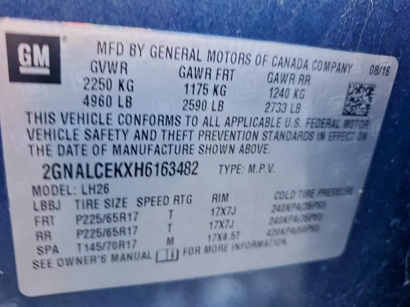 2017 CHEVROLET EQUINOX LT  