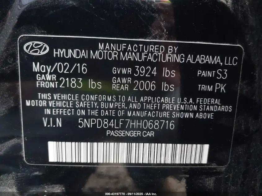 2017 HYUNDAI ELANTRA LIMITED