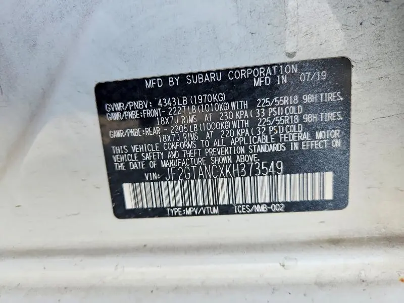 2019 SUBARU CROSSTREK LIMITED  