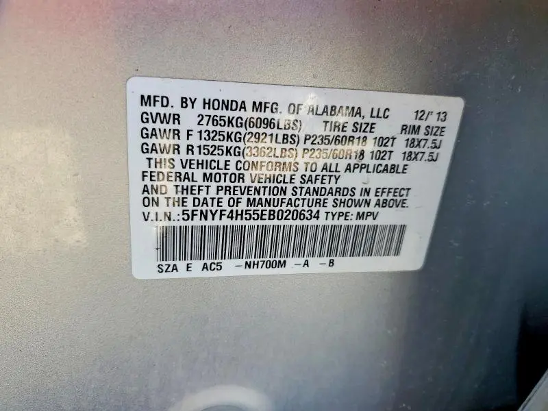 2014 HONDA PILOT EXL  