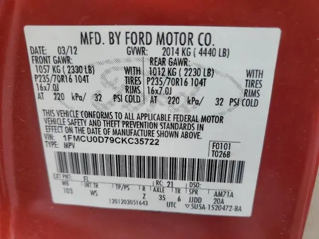 2012 FORD ESCAPE XLT  