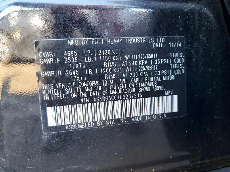 2015 SUBARU OUTBACK 2.5I PREMIUM  