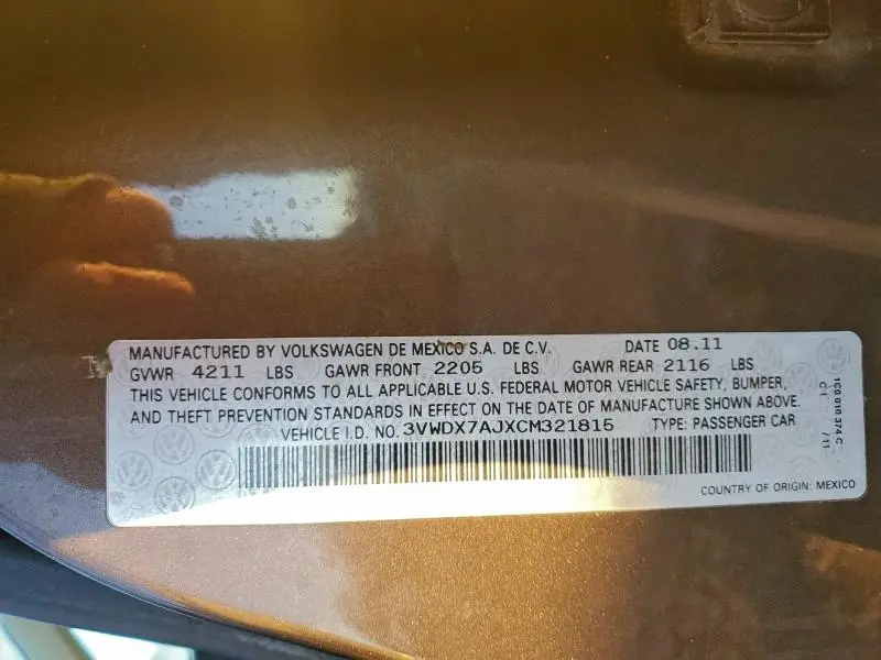 2012 VOLKSWAGEN JETTA SE  