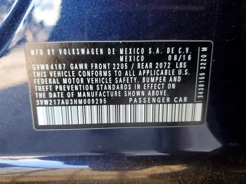 2017 VOLKSWAGEN GOLF S  