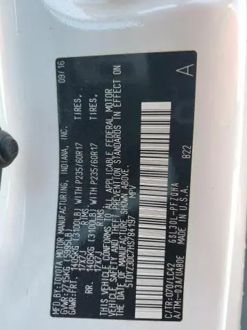 2017 TOYOTA SIENNA XLE  