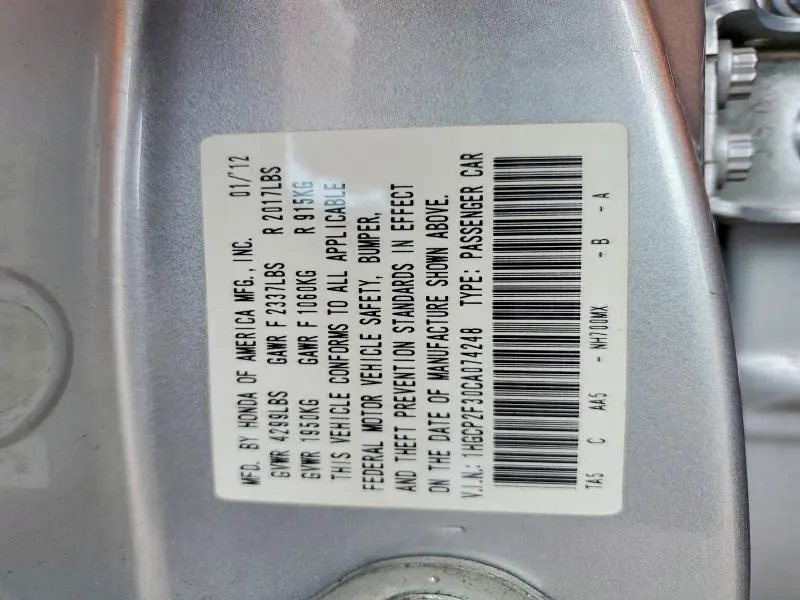 2012 HONDA ACCORD LX  