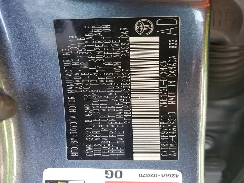 2018 TOYOTA COROLLA LE  