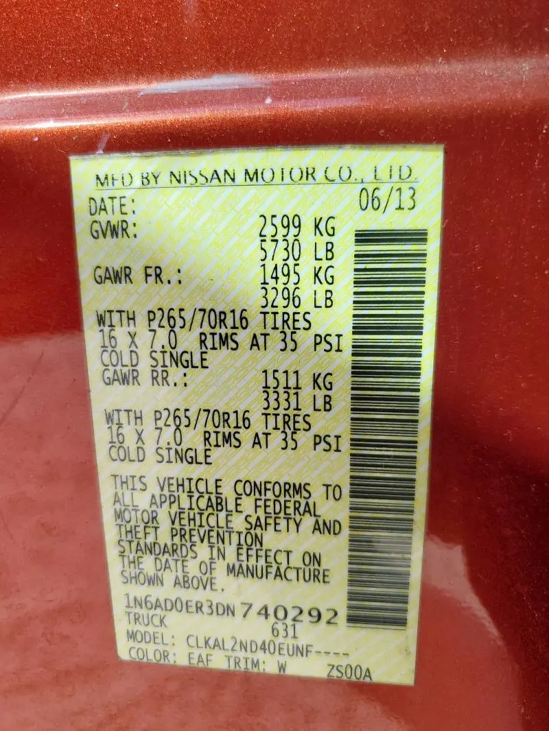 2013 NISSAN FRONTIER S  