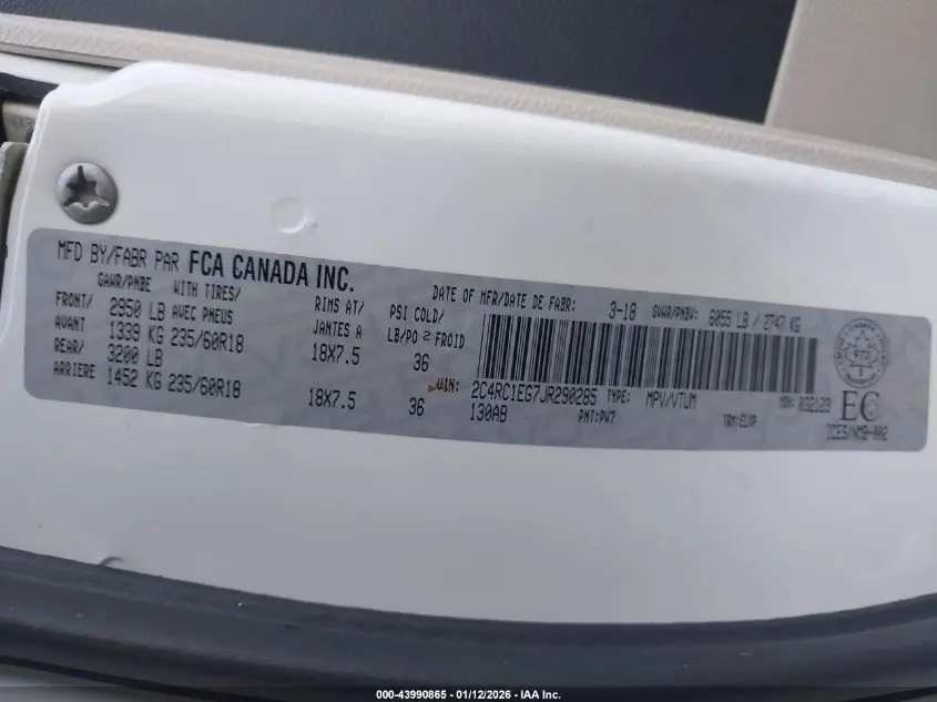 2018 CHRYSLER PACIFICA TOURING-L PLUS