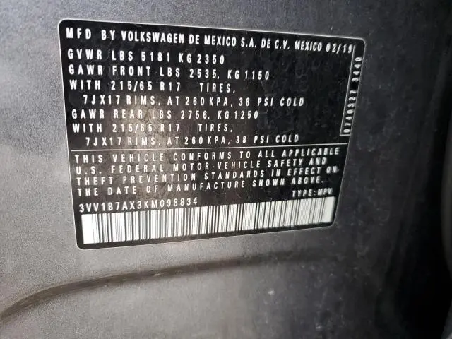 2019 VOLKSWAGEN TIGUAN S  