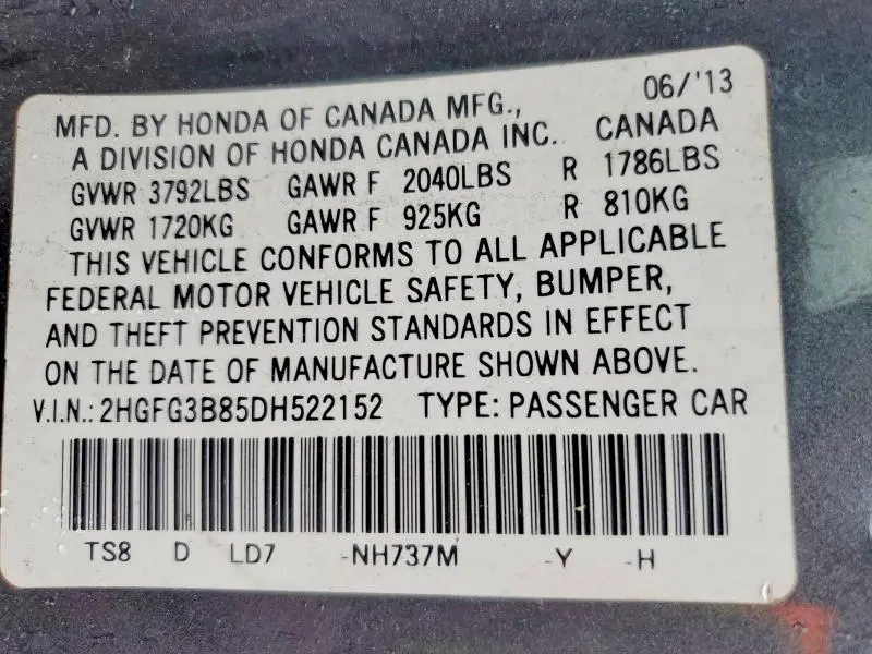 2013 HONDA CIVIC EX  