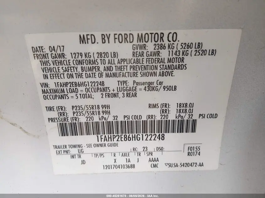 2017 FORD TAURUS SEL