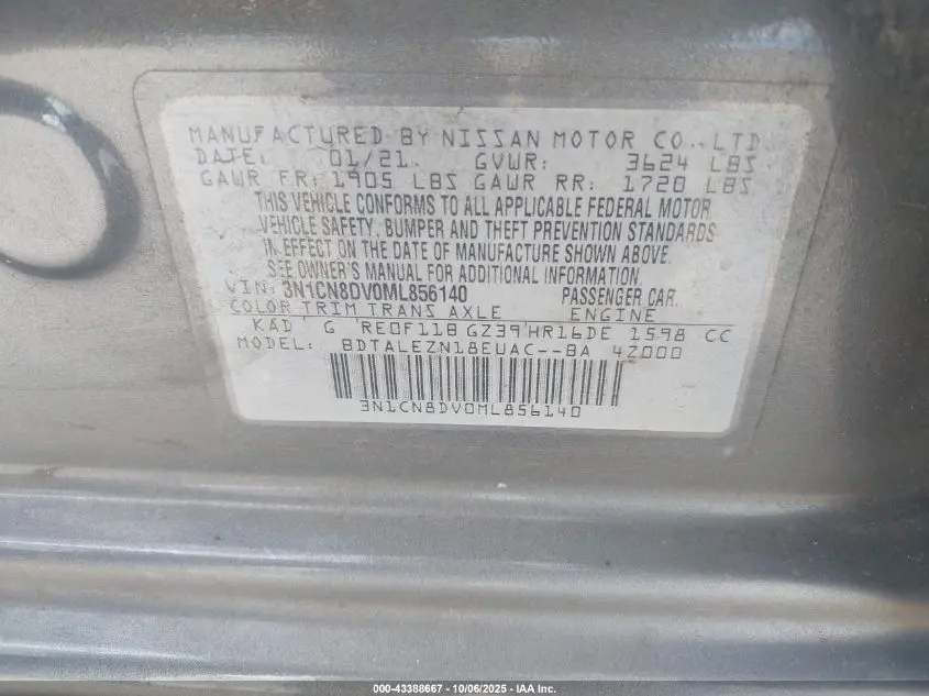 2021 NISSAN VERSA S XTRONIC CVT