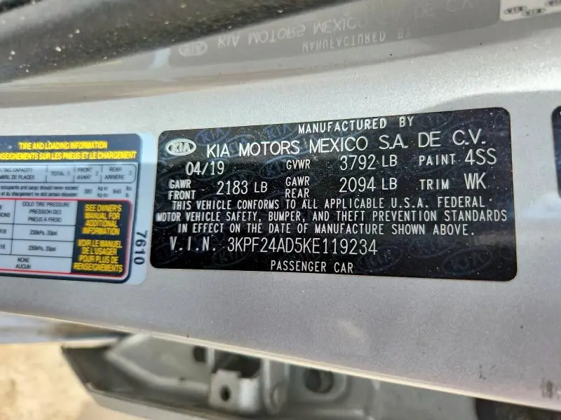 2019 KIA FORTE LXS  