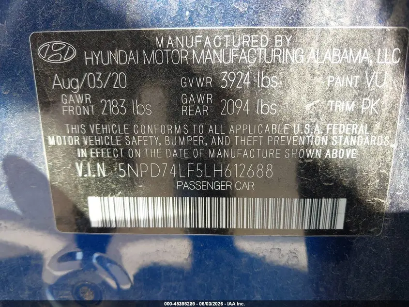 2020 HYUNDAI ELANTRA SE