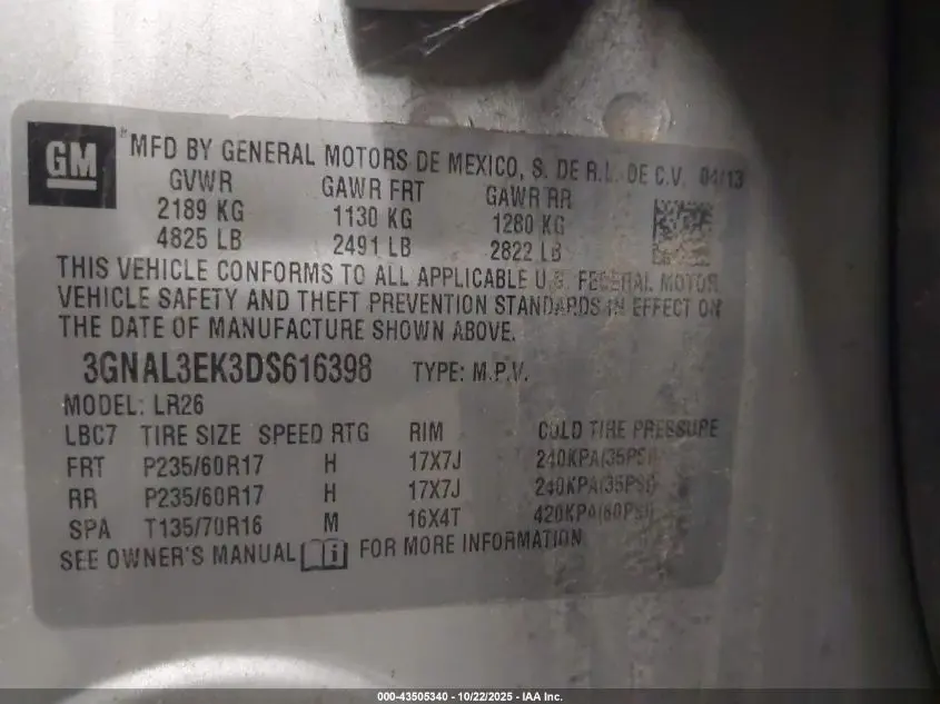 2013 CHEVROLET CAPTIVA SPORT LT