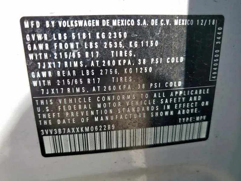 2019 VOLKSWAGEN TIGUAN SE  