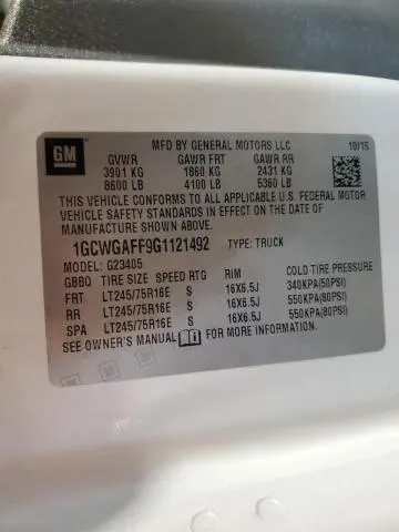 2016 CHEVROLET EXPRESS G2500   