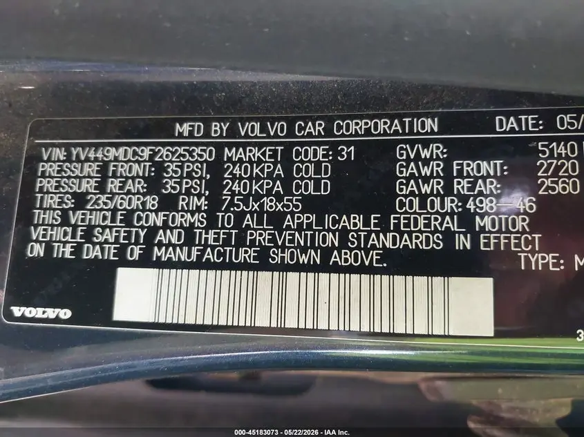 2015 VOLVO XC60 T6 PREMIER PLUS