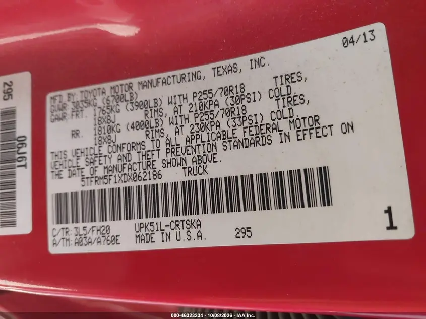 2013 TOYOTA TUNDRA GRADE 4.6L V8