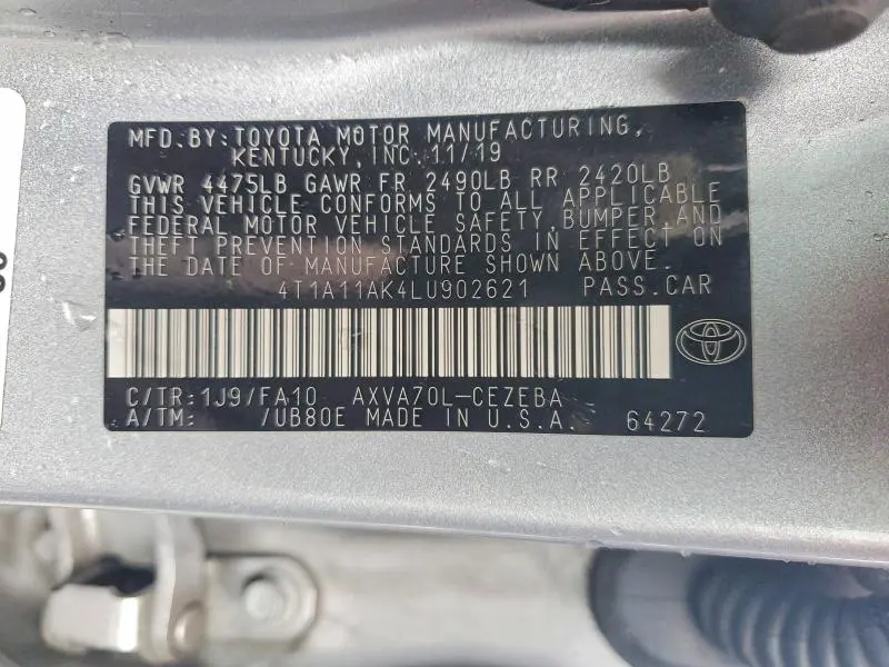 2020 TOYOTA CAMRY L  