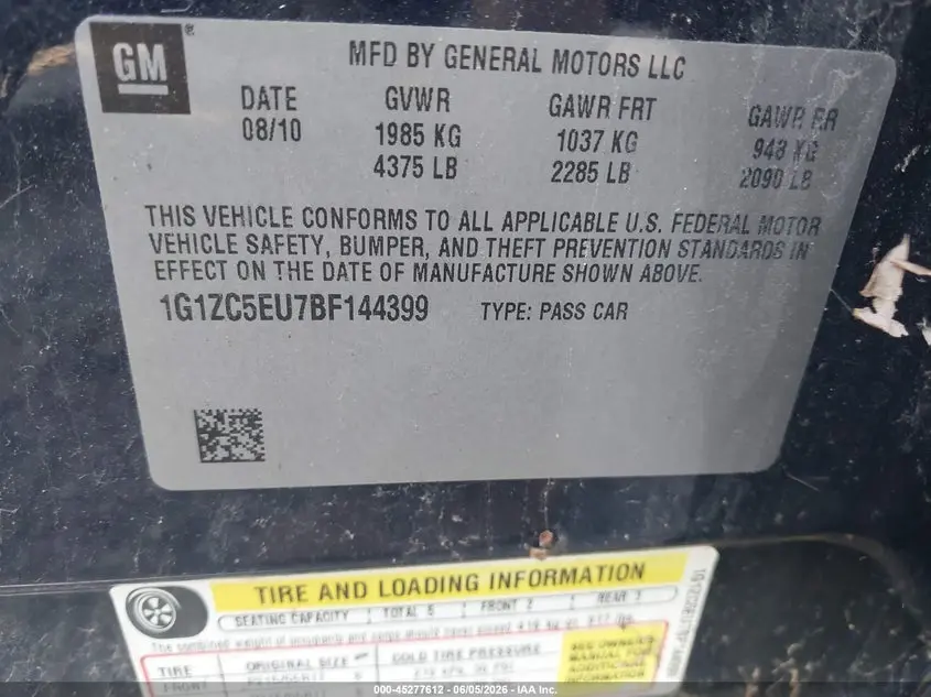 2011 CHEVROLET MALIBU 1LT