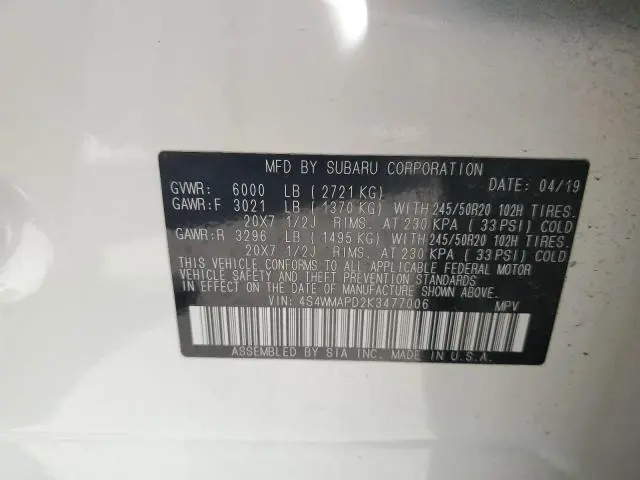 2019 SUBARU ASCENT LIMITED