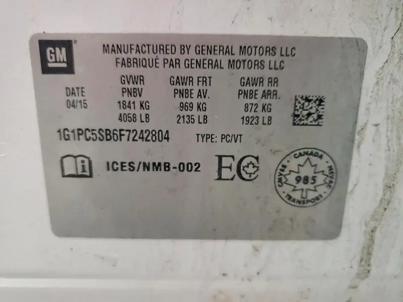 2015 CHEVROLET CRUZE LT  