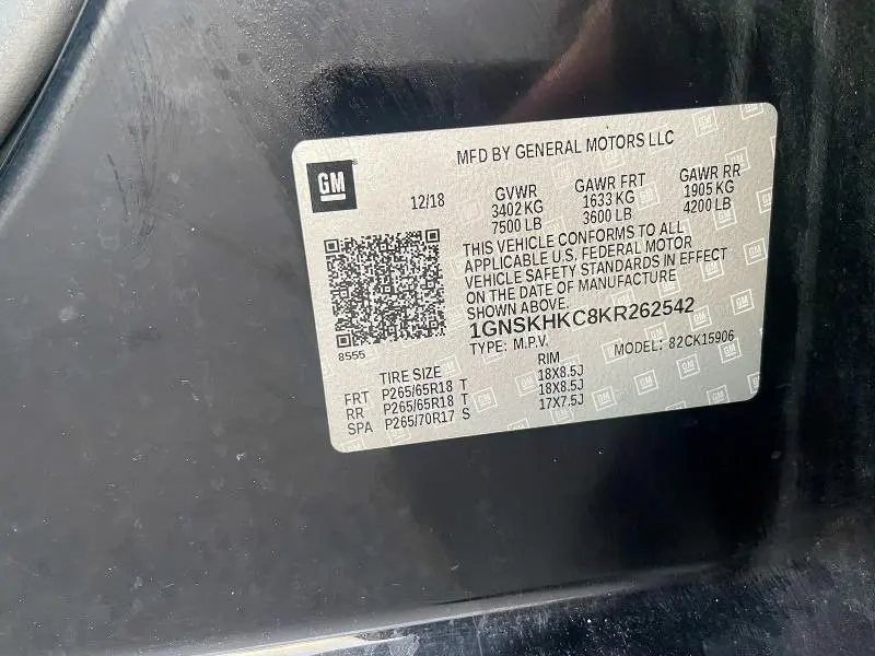 2019 CHEV SUBURBAN K BLACK