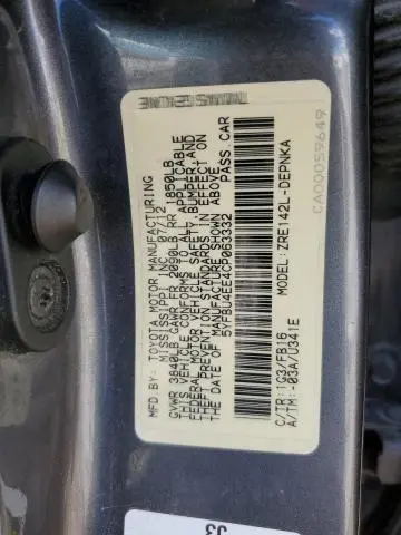 2012 TOYOTA COROLLA BASE  