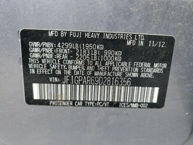 2013 SUBARU IMPREZA SPORT LIMITED  