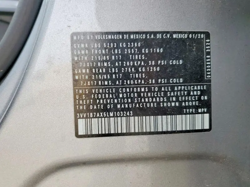 2020 VOLKSWAGEN TIGUAN S  