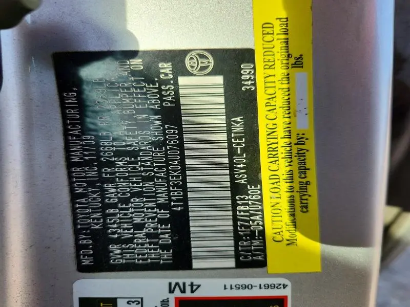 2010 TOYOTA CAMRY BASE  