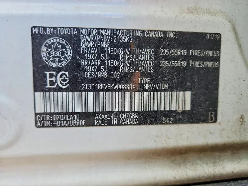 2019 TOYOTA RAV4 LIMITED  