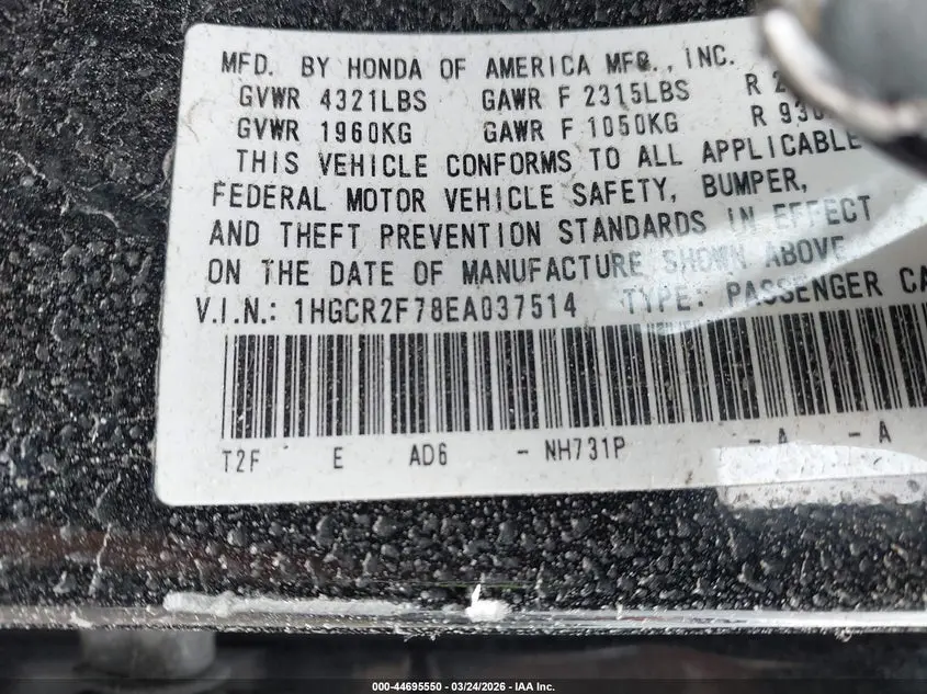 2014 HONDA ACCORD EX