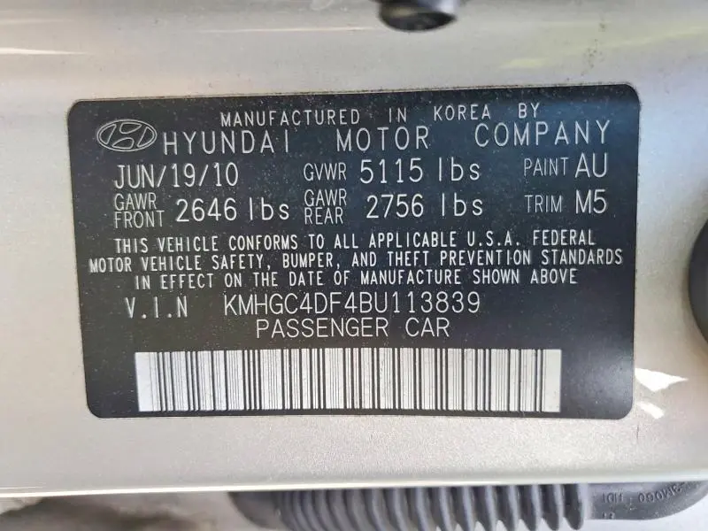 2011 HYUNDAI GENESIS 4.6L  