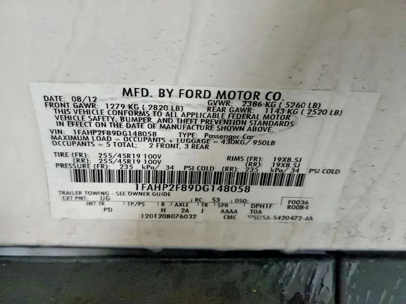 2013 FORD TAURUS LIMITED  