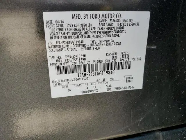 2016 FORD TAURUS SEL  
