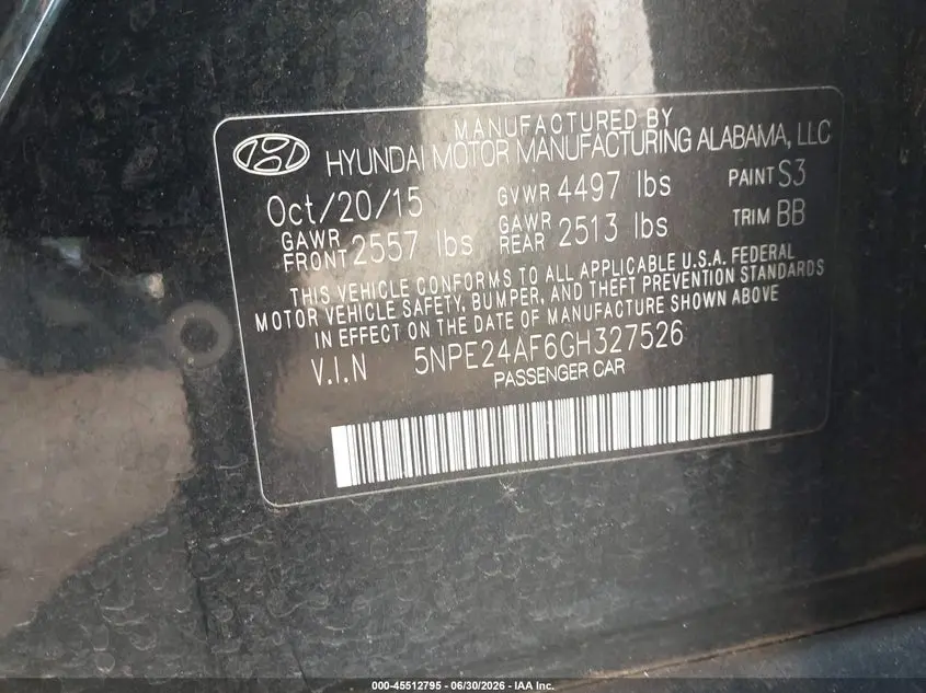 2016 HYUNDAI SONATA SE