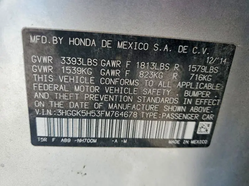 2015 HONDA FIT LX  